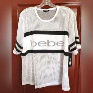 NWT Bebe Sport brand white mesh short sleeve football tee size 1X
